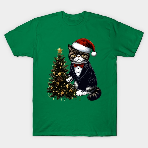 Exotic Shorthair Cat Christmas T-Shirt by Graceful Designs